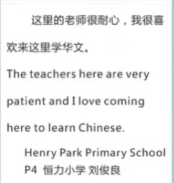 Henry Park Primary School 的刘俊良说